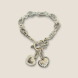 Premier Heart Charm Bracelet 8 Inches With Textured Links & Decorative Toggle Cl